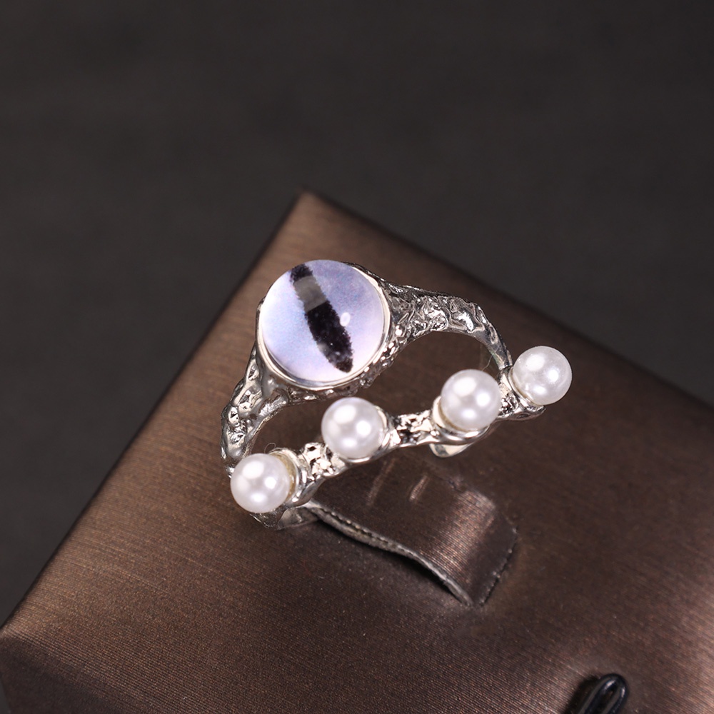 Retro Punk Mata Kucing Cincin Mutiara Pribadi Moonstone Cincin Adjustable Terbuka Jari Cincin Hip Hop Berlebihan Batu Permata Perhiasan Wanita Gadis Aksesoris Fashion