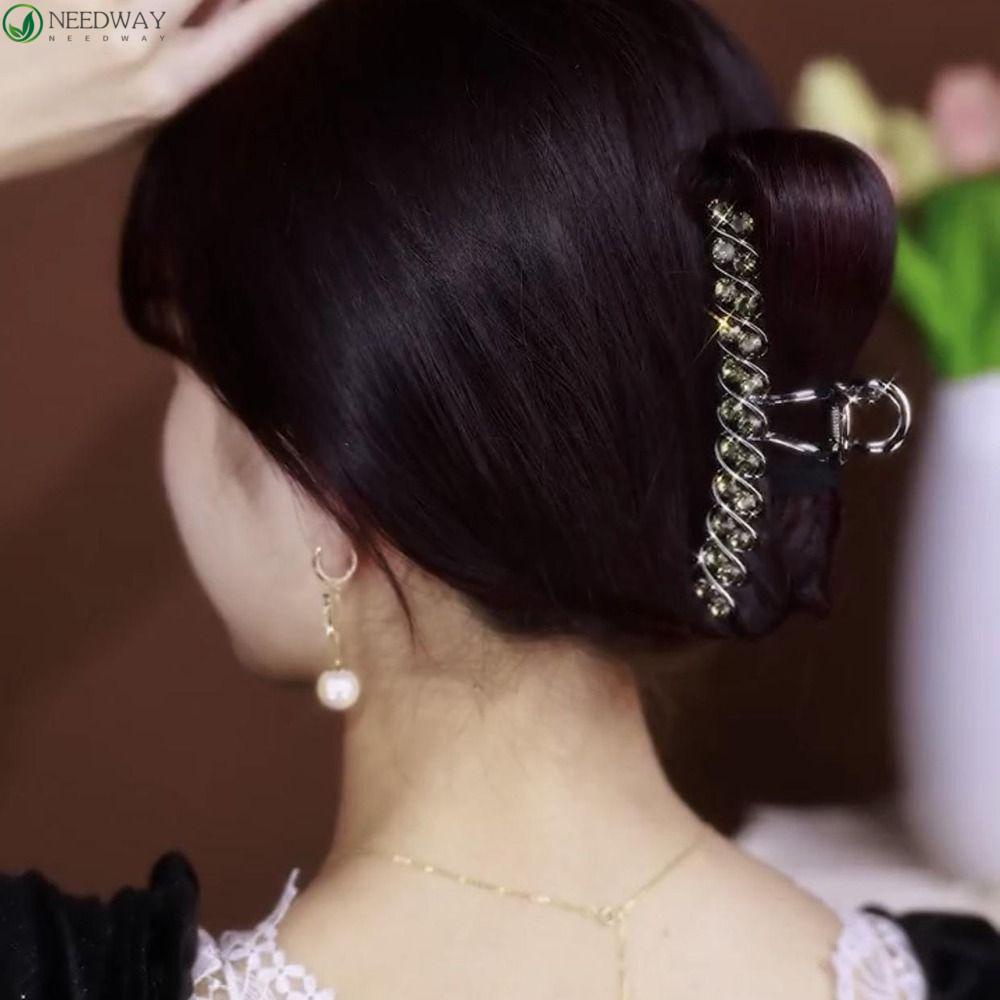 Needway Kristal Rambut Cakar Pesta Elegan Baru Heardress Twist Ponytail Klip Logam Jepit Rambut Fashion Hiasan Kepala Besar Hairgrips Zirkon Korea Hiu Klip