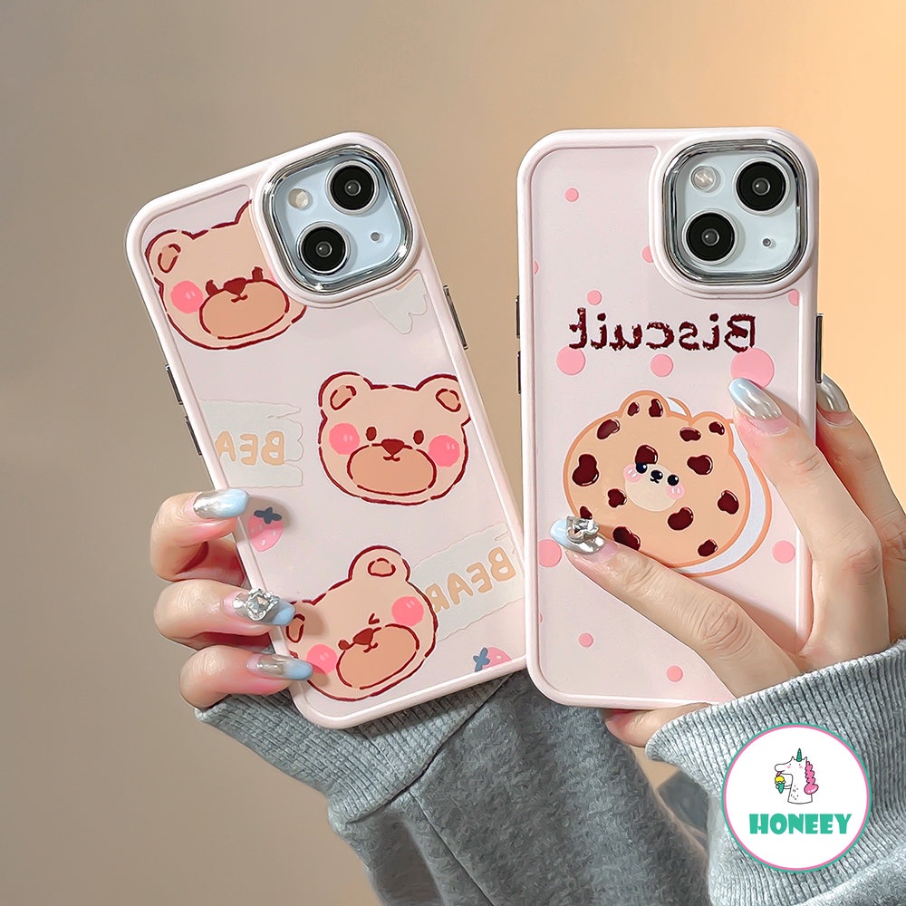 IPHONE Casing Belakang Biskuit Beruang Pink Lucu Kompatibel Untuk Iphone14 Pro Max13 12/12 Pro 11 Pro Max7 8Plus Xs Xr Shockproof Soft Phone Cover