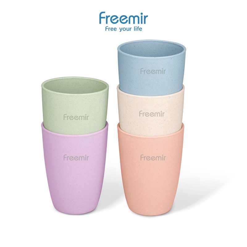 freemir 5 Pcs Gelas Set Plastik Wheat Straw Mix Warna Biru Pink Hijau Krem Ungu