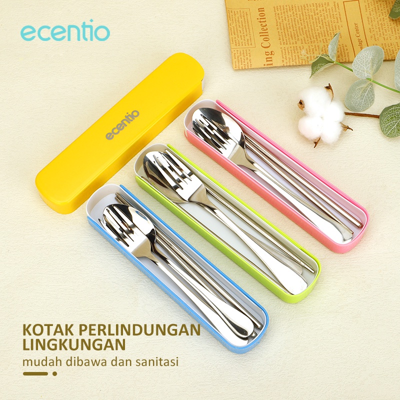 Ecentio Stainless Steel Set 3Pcs Alat Makan Sendok Garpu Sumpit / Spoon Fork Chopsticks