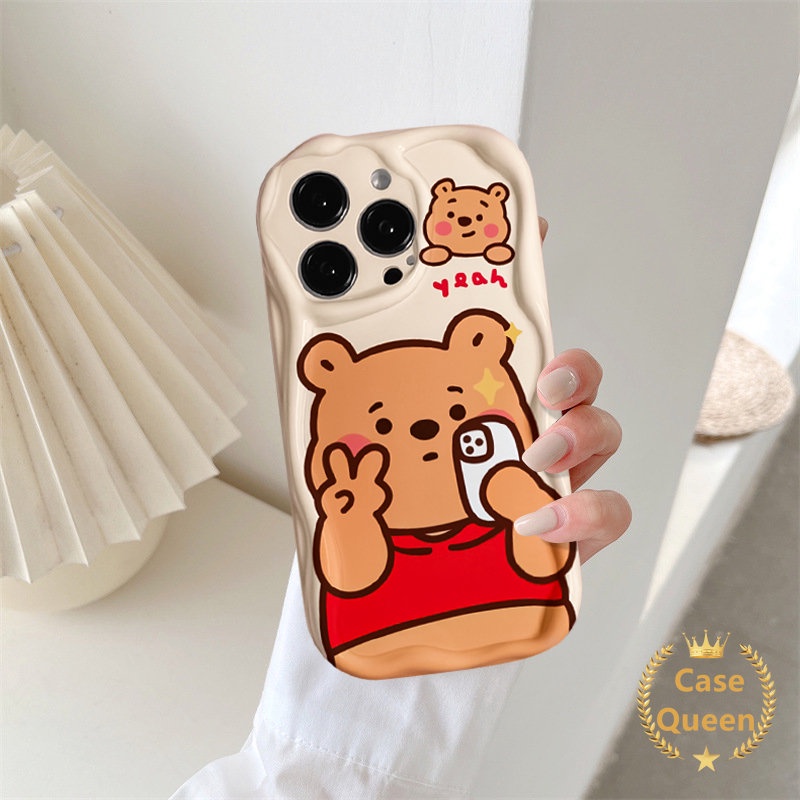 Cute Winnie The Pooh Bear Manyo Ice Cream Beruang Kelinci 3D Wavy Curved Edge Glossy Case Untuk Samsung A04s A52s A24 A50s A14 A13 A13 A52 A12 A32 A30s A50 M12 Crocodile Monster Cover