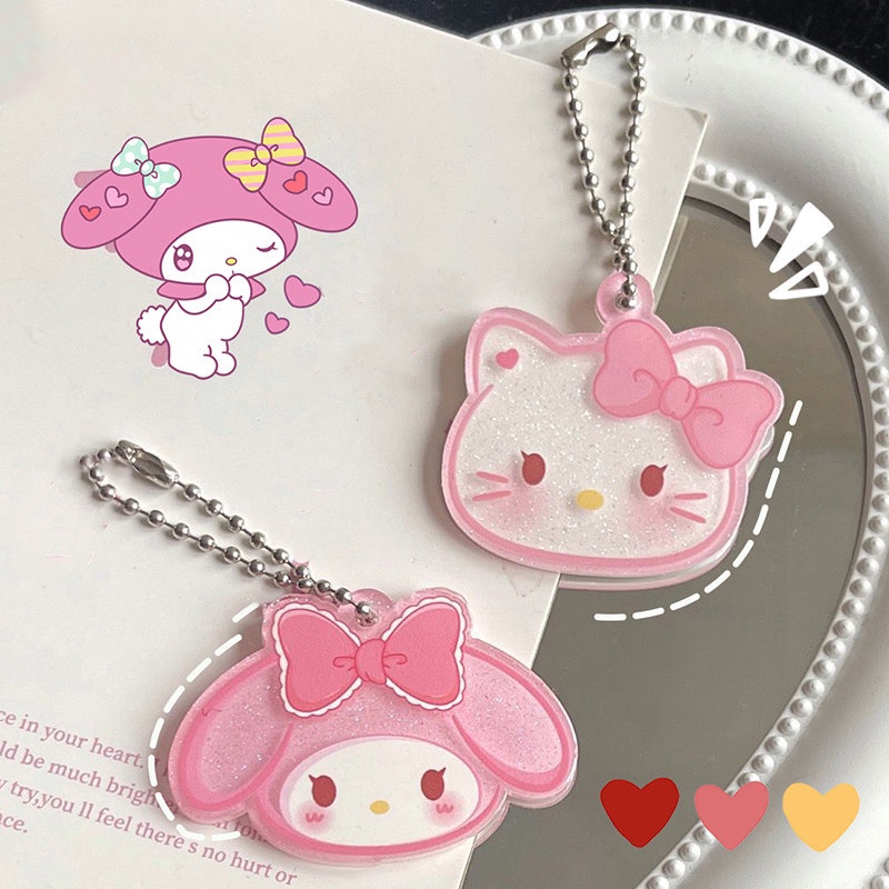 Kawaii Sparkling Sanrio Gantungan Kunci Lucu Kuromi Hello Kitty Melody Acrylic Kartun Liontin Aksesoris Tas