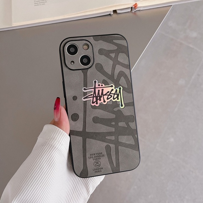 【Gradient Laser】Case IPhone 11 12 13 14 Pro Max X XR XS MAX 14 Plus Protect Case Man Men's Fashion Black Stussy Phone Case