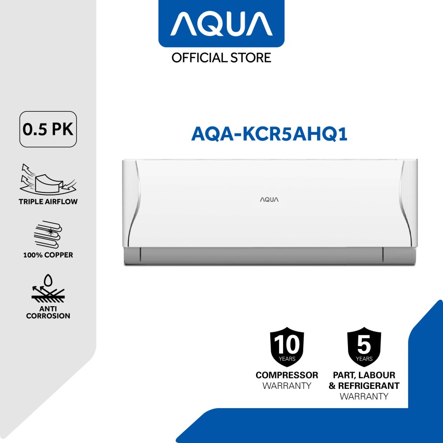 FREE ONGKIR AQUA AC Split 0.5 PK AQA-KCR5AHQ1 Turbo Cool Air Conditioner AC 1/2 PK