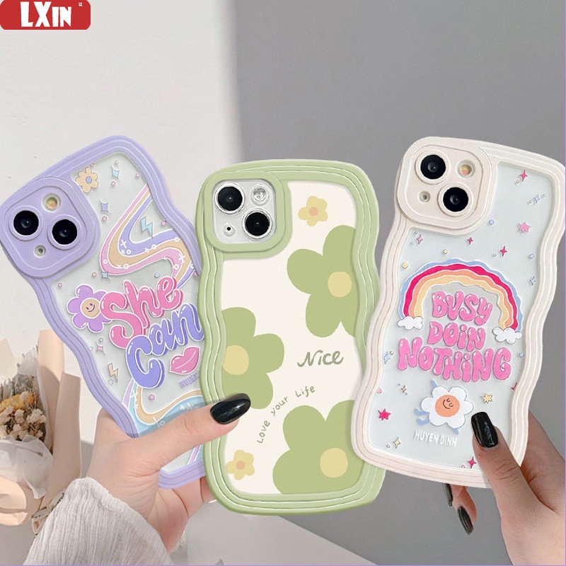 Oppo A17 A16 A16K A57 2022 A15 A78 Reno8T A54 A12 A5S A7 A94 A93 A3S A11k A53 A31 A52 A92 A37 F9 A1K A76 A36 5F A9 2020 Kreatif text Dan flowe Wave Edge TPU Phone Case Cover