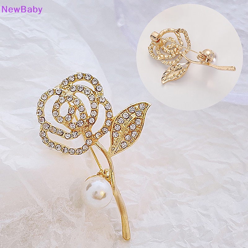 Newbaby Fashion Flash Berlian Indah Camellia Bros Cahaya Korsase Aksesoris Perhiasan Niche Anti-Hilang Berlian Imitasi Mutiara Pin ID