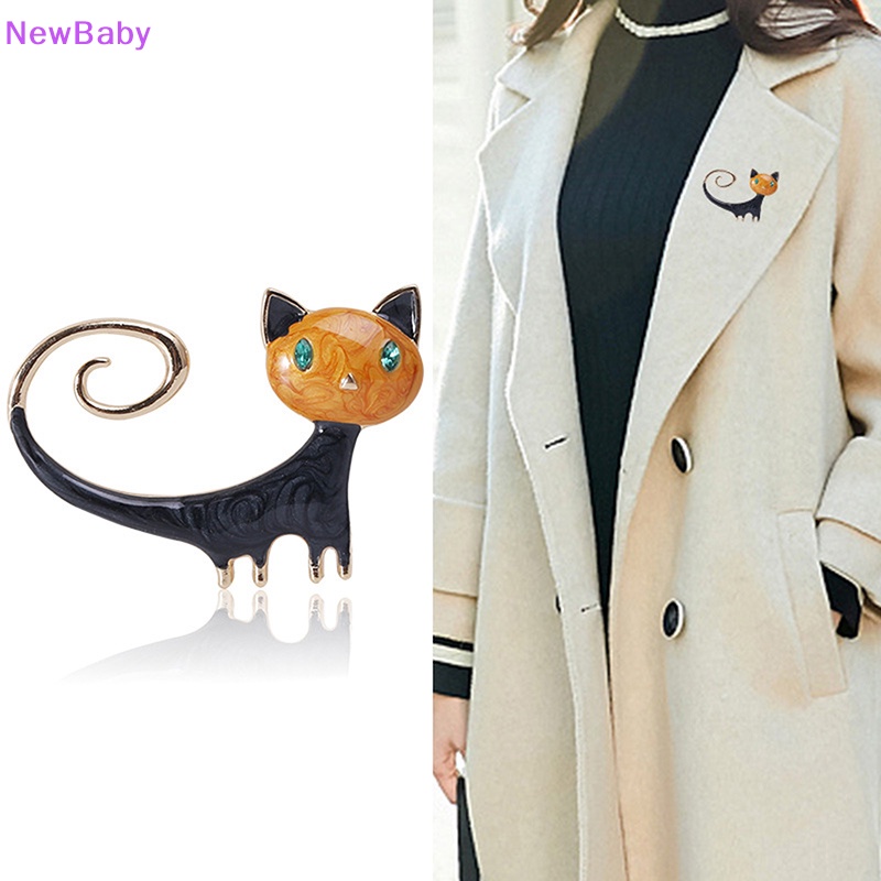 Newbaby 1pcs Enamel Lucu Kucing Bros Untuk Wanita Kitty Pin Brooch 2warna Perhiasan Hewan ID