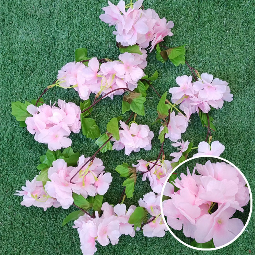 ღ 180Cm Buatan Cherry Blossom Simulasi Bunga Vine Pernikahan Arch Taman Latar Belakang Dekorasi Pesta Rumah Sutra Palsu Tanaman Merambat
