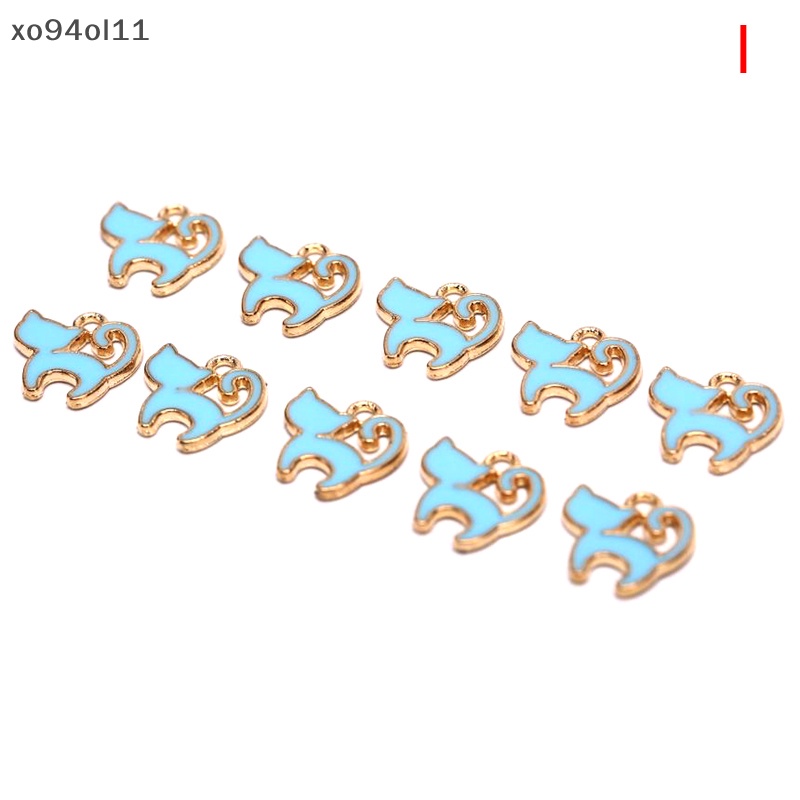 Xo 10Pcs /Set Enamel Alloy Kucing Ch Liontin Menemukan Perhiasan DIY Craft Membuat Hadiah OL