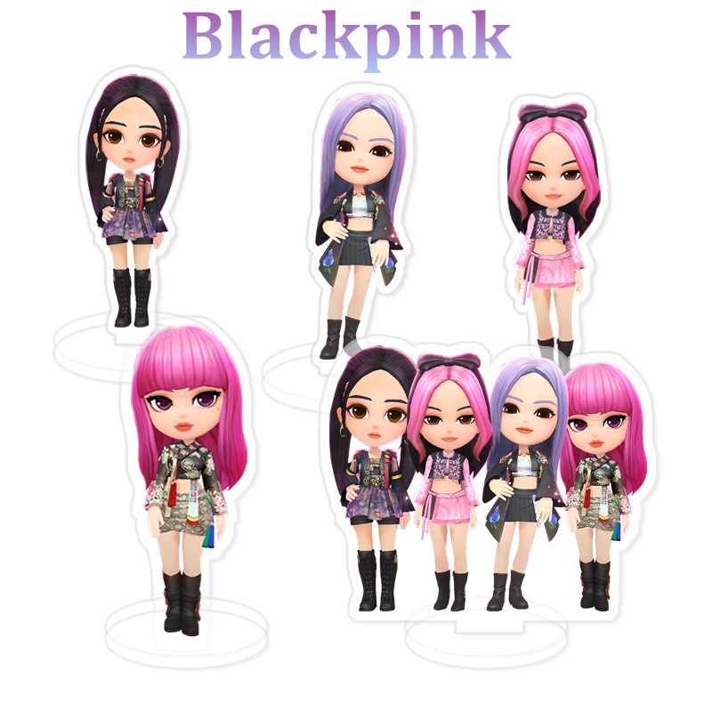 1pc Gantungan Kunci Akrilik Hitam-Pink Black Pink Gambar Kartun Key Ring Gantung