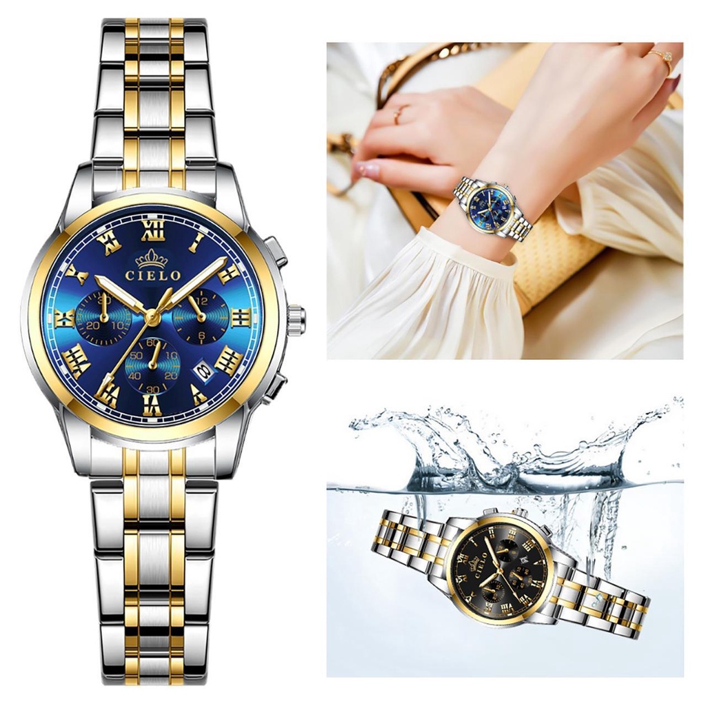 CIELO(COD)Jam Tangan Wanita Original Anti Air Tahan Air Kecil Korea Analog Putih Gold Hitam Stainless Steel Women Watch Santai Mode Tahan Air Kuarsa Santai Mewah Cewek Fashion Silikon Quartz Kulit Anti Air Women Watch Arloji