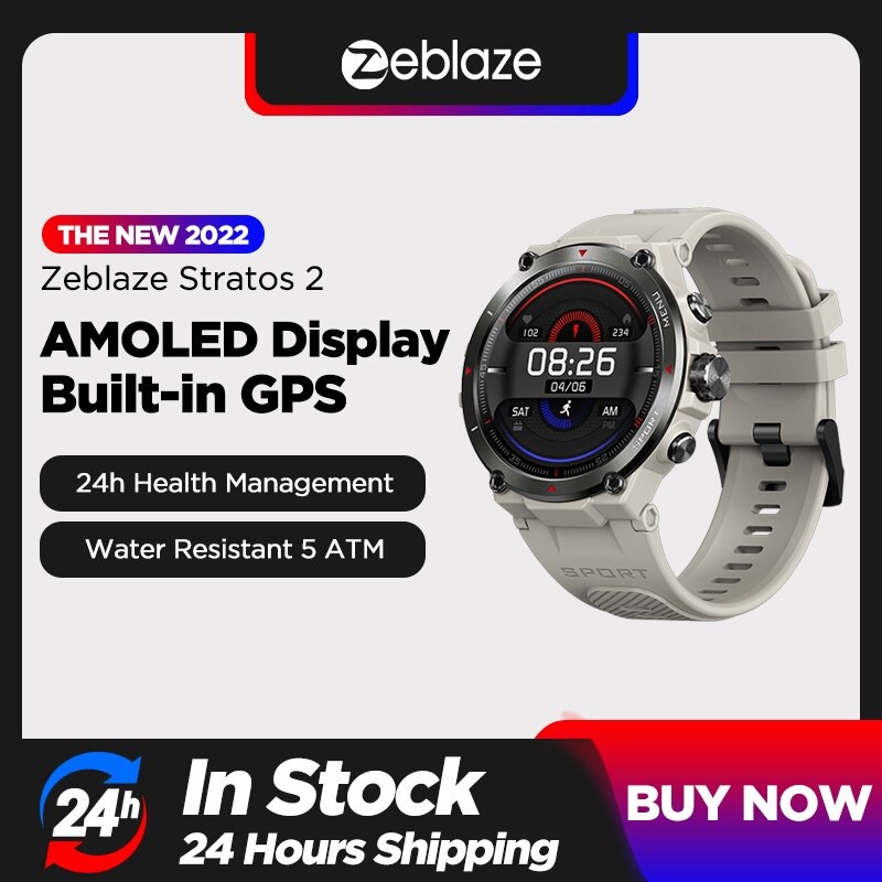 AKN88 - ZEBLAZE STRATOS 2 GPS Smartwatch AMOLED Display 5 ATM Waterproof