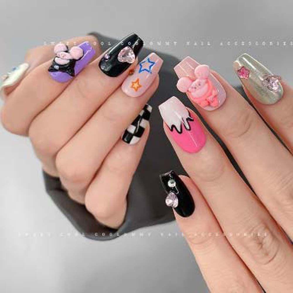 AUGUSTINA Agustinina Hiasan Kuku Kitty Cat Resin Kuromi Manicure Melody Perhiasan Kuku Kartun Untuk Wanita