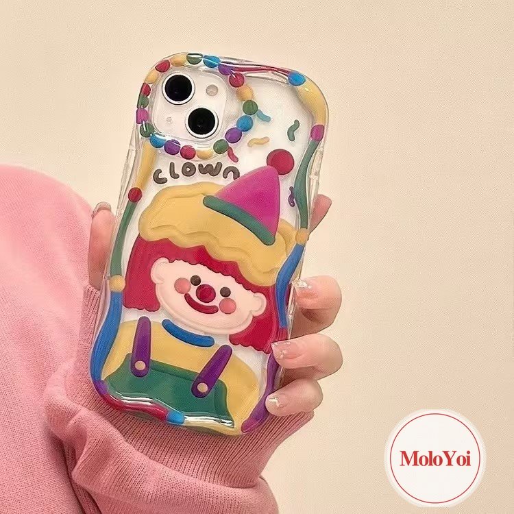 Casing 3D Wavy Curved Edge Glossy Shockproof Kompatibel Untuk IPhone XR XS X Max 11 Pro Max 6s 6 7 8 Plus 14 12 13 Pro Max SE 2020lucu Lucu Badut Baru Soft Cover