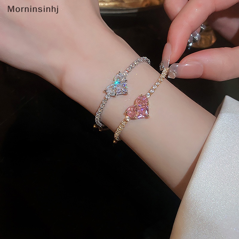 Mornin 1PC/1pasang Cahaya Shiny Zircon Love Adjustable Gelang Untuk Wanita Fashion Berlian Imitasi Penuh Kalung Anting Perhiasan id