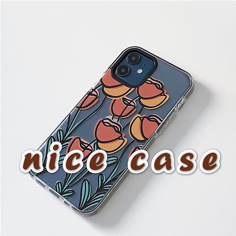 Ins Tulip Case Silikon Untuk Iphone SE2020 7/8 Plus X XR XM 11 12 13 PRO MAX Casing Cover Pelindung AT0346