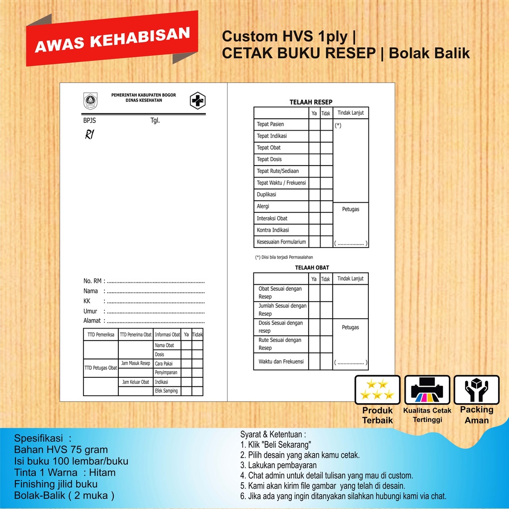 

Custom HVS 1ply | CETAK BUKU RESEP | Bolak Balik