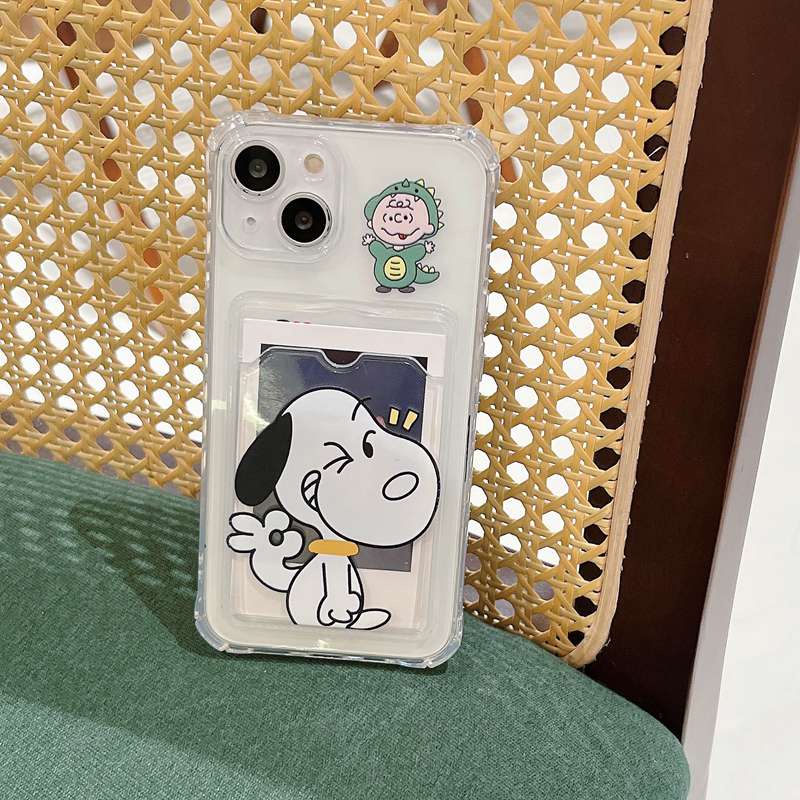 Card Case Cute OK Snoopy Soft Case HP iP iPhone 14 13 12 11 Pro X XS XR Max 7 8 + Plus FTD Casing Apple