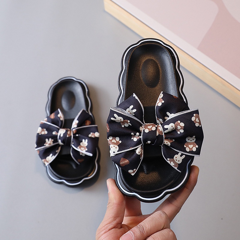 TOPGROSIR LV0302 Sandal Slop Anak Import Perempuan Motif Pita Bear Pulkadot / Sandal Slip On Anak Perempuan Kekinian