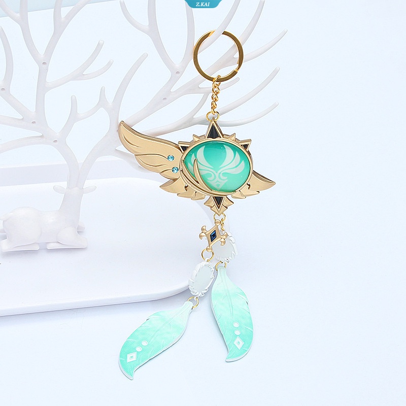 Genshin Impact Venti Keychain Cosplay Eye Of Original God Anime Wing Feather Key Rings Aksesoris Ransel Gantungan Kunci Bulu [ZK]