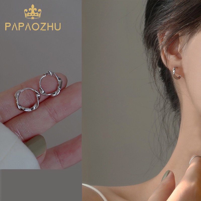 Papaozhu Elegan s925 Perak Mobius Memutar Anting Hoop Untuk Wanita Perempuan Minimalis Lingkaran Kecil Bulat Anting-Anting Fashion Telinga Perhiasan