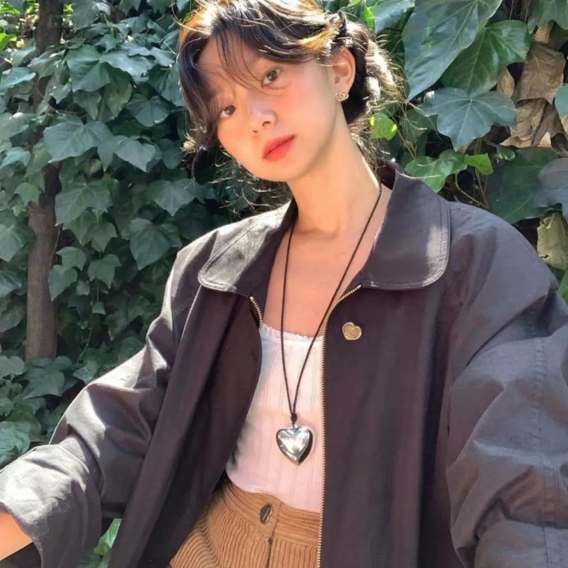 Kalung Hati Tali Hitam Panjang Punk