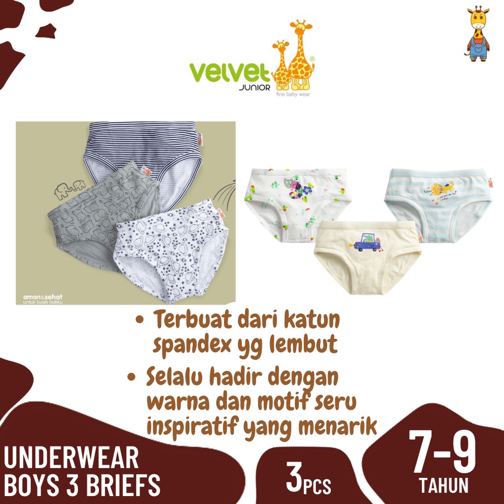 Velvet Junior UnderWear Celana Dalam Anak Laki Brief - Flat Pack 4 Boy