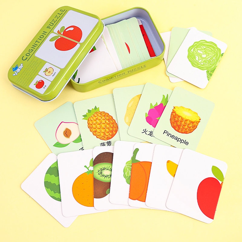 Kartu Puzzle Cognition Bayi/Kartu Edukasi Cina Inggris/Permainan Mencocokkan Lalu Lintas Hewan Buah/Mainan Montessori Anak Paud/Kartu Belajar Dini Untuk 12 3 Tahun