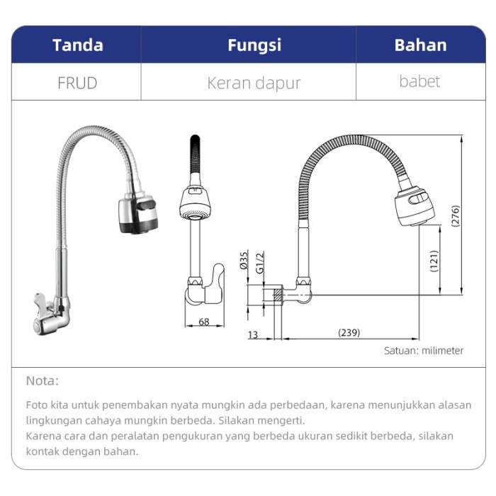 Kran Dapur Flexible Tanam IR4206 Merk Frud