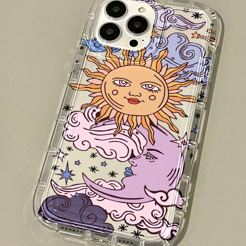 IPHONE Art Sun Moon Case Kompatibel Untuk Iphone7Plus8Plus6Plus11 14 13 12 Pro MAX XR X XS MAX SE Airbag Shockproof Cover