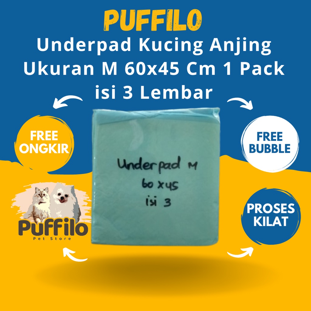 Underpad Kucing Anjing Ukuran M 60x45 Cm 1 Pack isi 3 Lembar