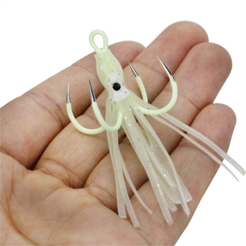 Lanfy Gurita Lures Sotong Memancing Aksesoris Cumi Pancing Kait Troli Umpan Glow in Dark 4kait Jigs Fishing Lures Untuk Memancing Umpan
