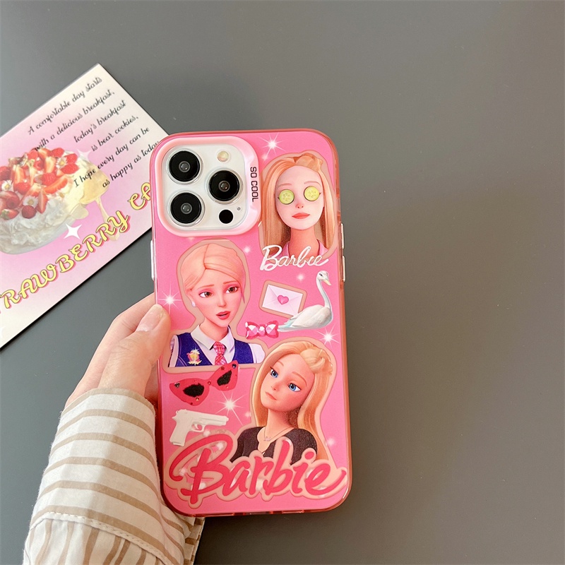 IPHONE Casing Ponsel Motif Barbie Untuk Iphone14 13 12 11 Pro Max Casing Pelindung Plating Pink