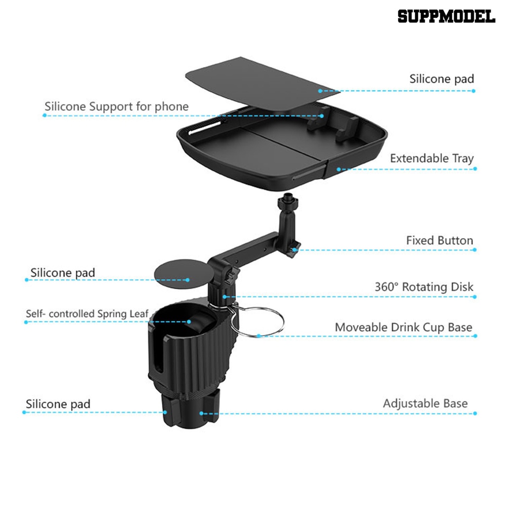 [SM] Car Cup Holder Tray Dual Slot 360derajat Rotatable Adjustable Universal Phone Support Otomotif Tempat Gelas Kopi Nampan Makanan Meja Aksesoris Mobil