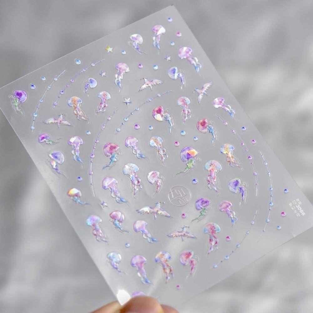 Mxbeauty Stiker Kuku Hewan Ubur-Ubur Laser Stiker Hiasan Kuku Untuk Wanita
