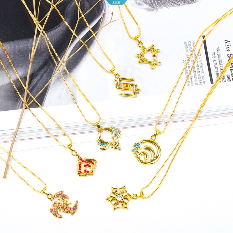 Genshin Impact 7elemen Hydro Pyro Anemo Electro Dendro Cyro Geo Mata Dewa Kalung Mahasiswa Ornamen Kalung Liontin Logam [ZK]