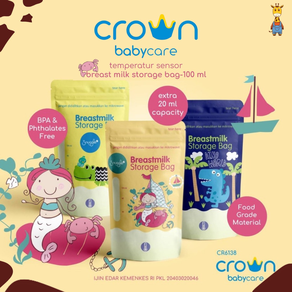 TERMURAH!! Crown Snuggle Temperature Sensor Breastmilk Storage Bag 100+20ml - Kantong Asi