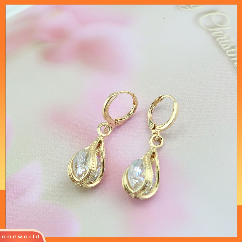 [ONR] Tergabung Zirkon Berbentuk drop spiral Berongga Kalung Anting set Aksesoris Dua Potong set