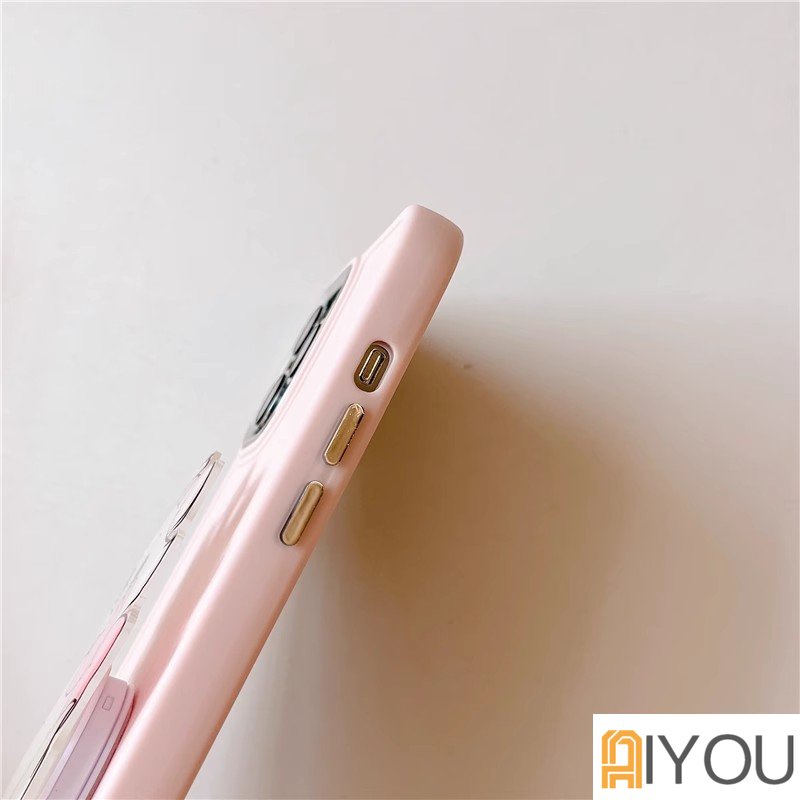 IPHONE Pink Mary Cat Bracket Cairan Plating Perlindungan Casing Ponsel Kompatibel Untuk Iphone14 14Plus 13 12 11 Pro Max XR IX Cakupan Penuh Shockproof Soft Cover