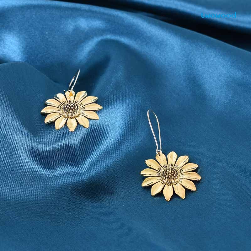 Duakayu Bohemian Gaya Liburan Baru retro Tiga Dimensi Bunga Matahari Anting-Anting Emas Kuno Bunga Matahari daisy Anting-Anting