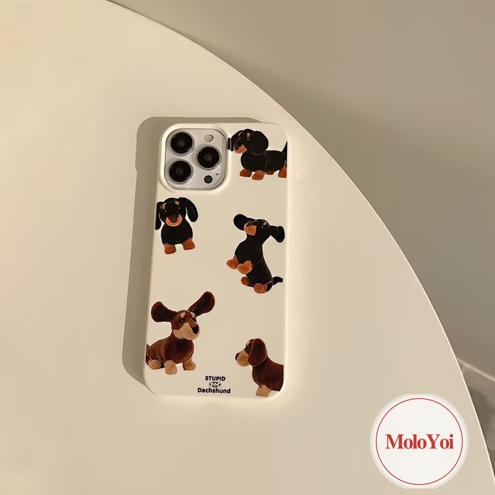 IPHONE Kacamata Hitam Kartun Glossy Shockproof Casing Anjing Keren Kompatibel Untuk Iphone7 8 Plus XR XS X Max 11 13 14 12 Pro Max SE 2020fashion Gaya Korea Kartun Anjing Lucu Doodle Tag Soft Case