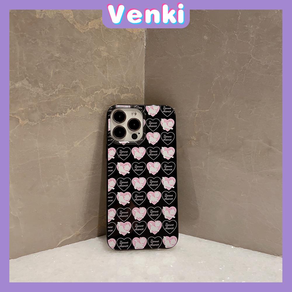 VENKI - Untuk iPhone 11 iPhone Case Hitam Glossy TPU Soft Shell Shockproof Protection Camera Simple Love Kitten Kompatibel dengan iPhone 14 13 Pro max 12 Pro Max xr xs max 7 8Plus