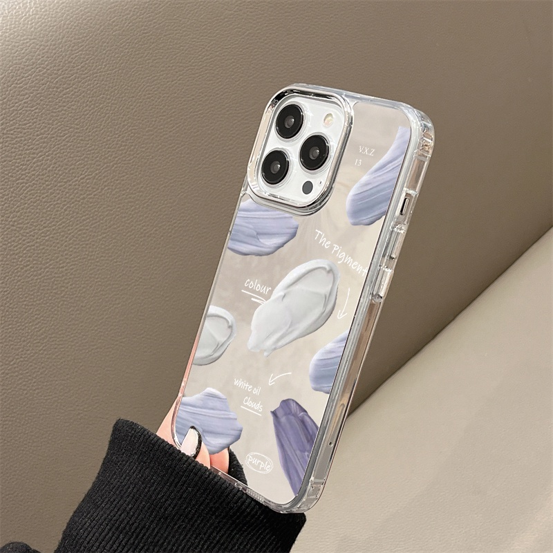 IPHONE Lukisan Cat Minyak Warna Cermin Ponsel Case Kompatibel Untuk Iphone11 12 13 14 12Pro 13Pro 14Pro Pro Max XR X XS Max Electroplating Tombol Perlindungan Mirror Cover