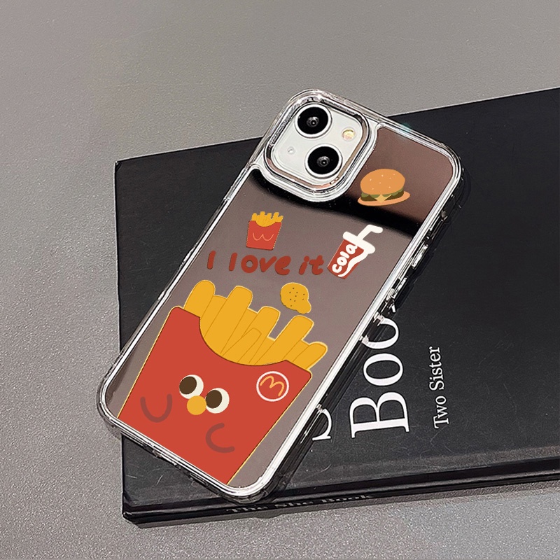 IPHONE Casing Ponsel Cermin Motif Kentang Goreng Kompatibel Untuk Iphone11 12 13 14 12Pro 13Pro 14Pro Pro Max XR X XS Max Electroplating Tombol Perlindungan Mirror Cover