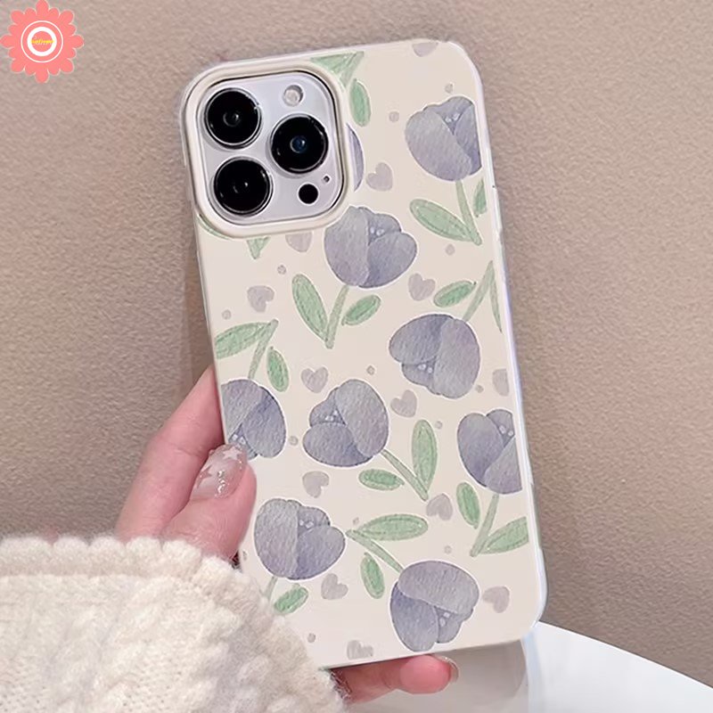 IPHONE Ins Retro Lukisan Minyak Bunga Case Kompatibel Untuk Iphone11 14 12 13 Pro Max 7Plus XR XS X Max 8Plus Se2020Musim Panas Lukisan Minyak Tulip Lembut Tpu Glossy Halus Kembali Penuh Penutup