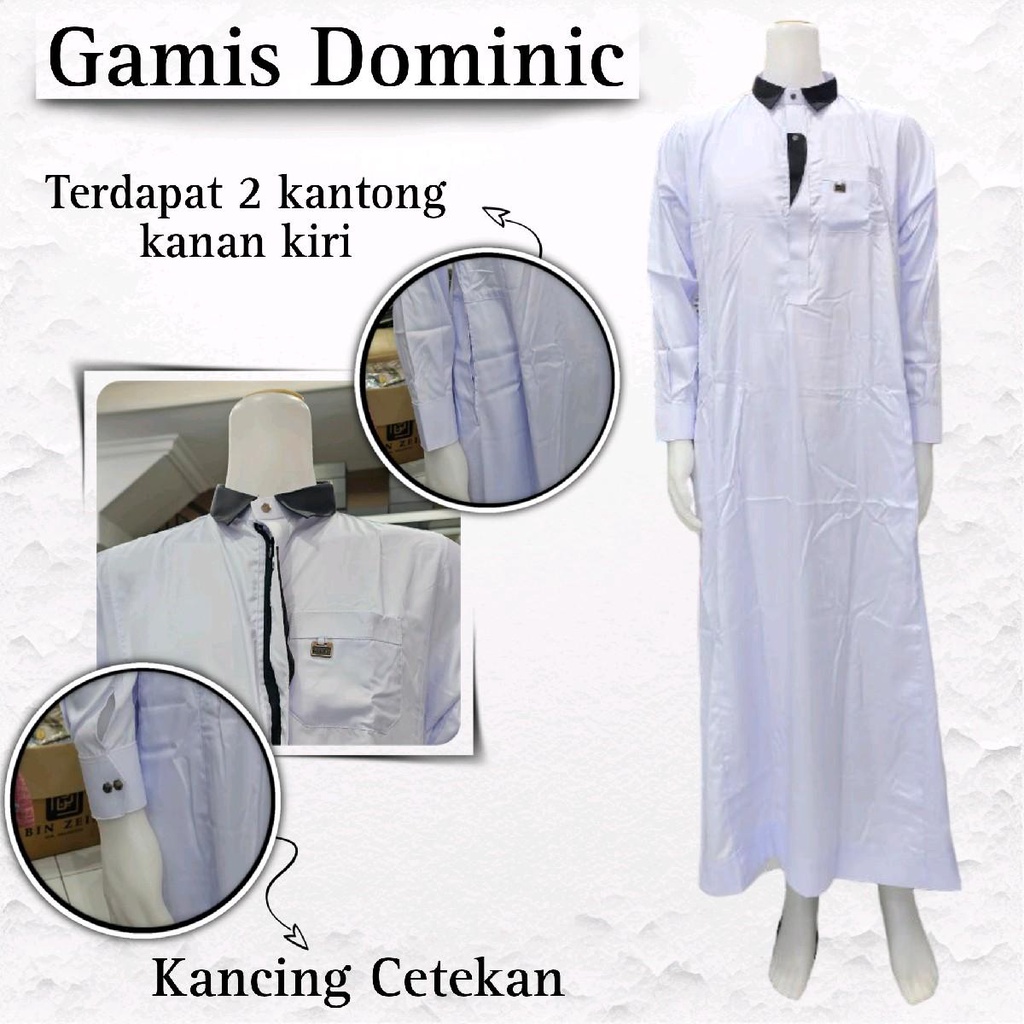 BISA COD / GAMIS BINZEIN DOMINIC PUTIH LAKI-LAKI KANCING RESLETING LENGAN PANJANG MANSET