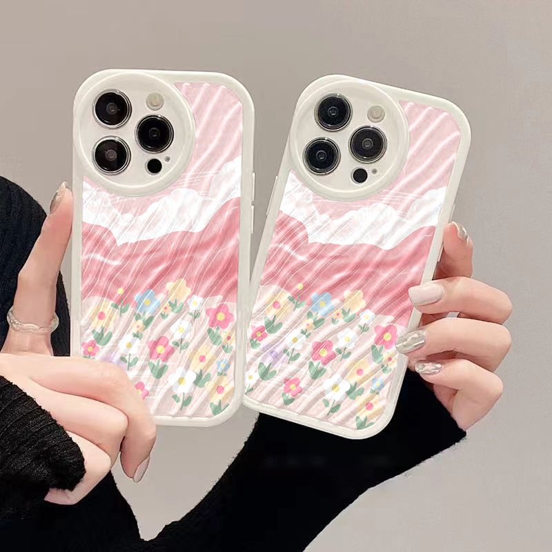 IPHONE Casing Ponsel Riak Air Bunga Langit Pink Kompatibel Untuk Iphone11 13 12 14 Pro Max14 Plus XR X XS MAX 7Plus 8Plus 7 8 SE 2020 2022 Sarung Tahan Guncangan