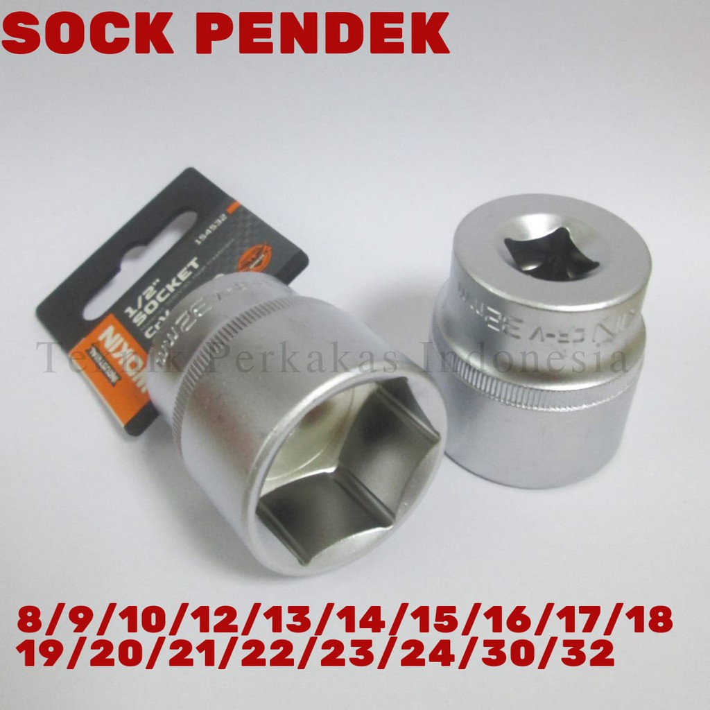 Kunci Sok Pendek Wokin - Mata Sock - Sock - Socket 1/2&quot; 6PT Ukuran 8-32mm