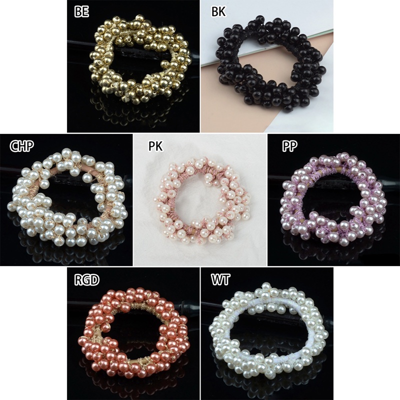 Woman Elegan Mutiara Ikat Rambut Manik-Manik Gadis Scrunchies Karet Gelang Ponytail Holder Aksesoris Rambut Elastis Hair Band